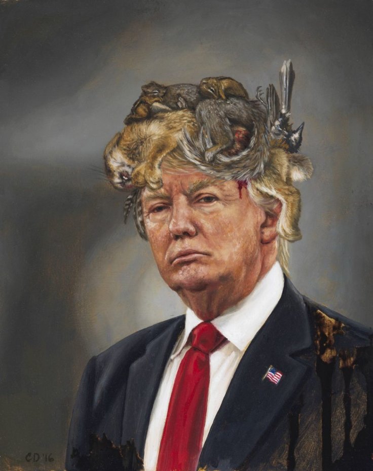 UPRISE / ANGRY WOMEN Exhibit artwork, The Untitled Space Gallery, New York - CARA DEANGELIS- Donald Trump with a Crown of Roadkill